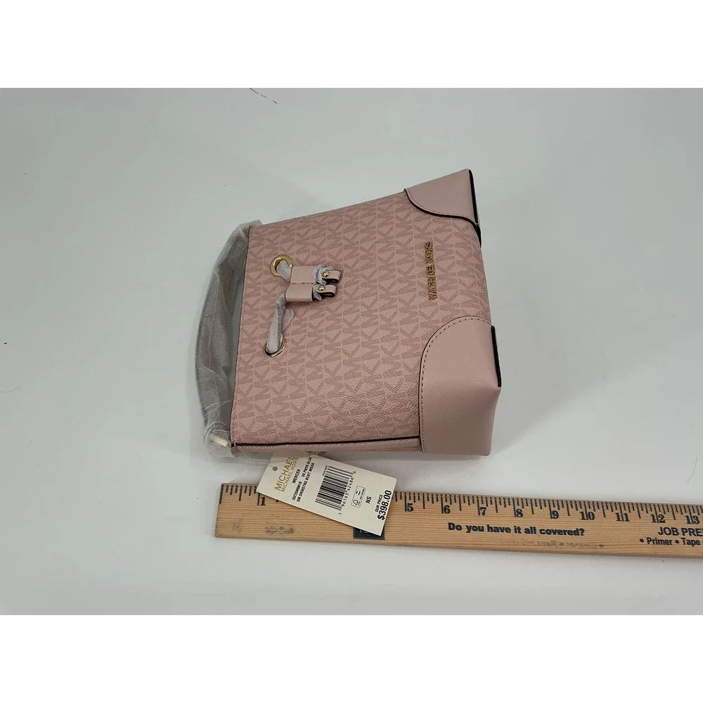 Michael Kors Mercer Pink Signature Logo Bucket Bag with Top Handle and Crossbody